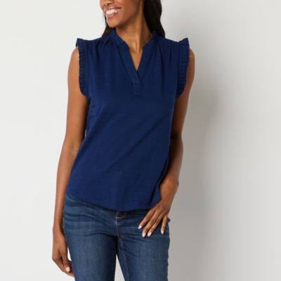 St. John's Bay Womens Split Crew Neck Sleeveless Blouse