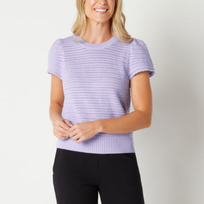 Liz Claiborne Womens Crew Neck Short Sleeve Pullover Sweater