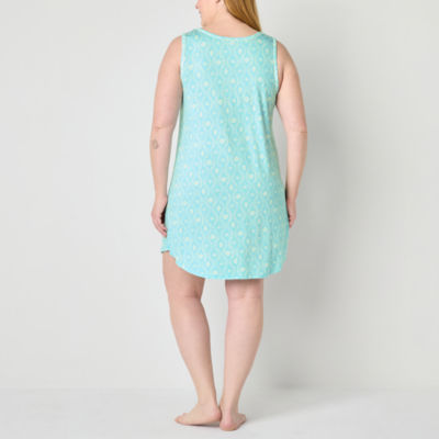 Liz Claiborne Cool and Calm Womens U Neck Sleeveless Plus Nightshirt