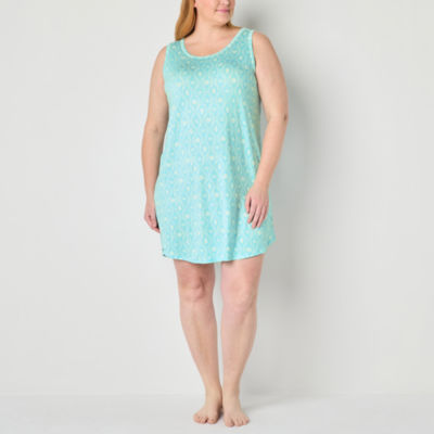 Liz Claiborne Cool and Calm Womens U Neck Sleeveless Plus Nightshirt