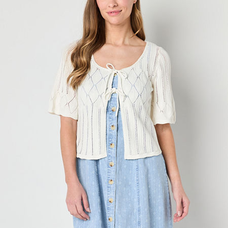 Frye and Co. Womens Elbow Sleeve Tie Cardigan, X-large, Beige