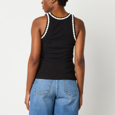 a.n.a Crochet Trim Womens Crew Neck Sleeveless Tank Top