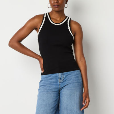 a.n.a Crochet Trim Womens Crew Neck Sleeveless Tank Top