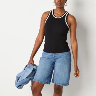a.n.a Crochet Trim Womens Crew Neck Sleeveless Tank Top