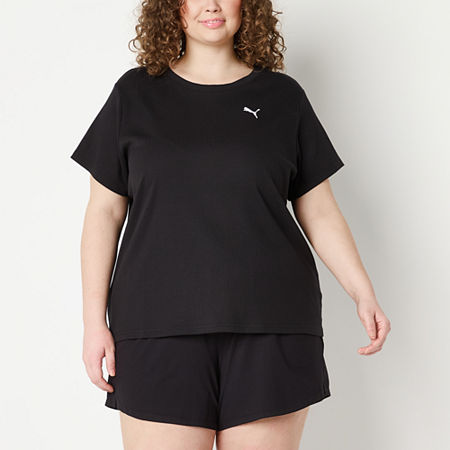 PUMA Womens Crew Neck Short Sleeve Rib T-Shirt Plus, 1x, Black