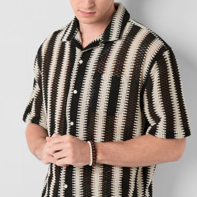 Arizona Mens Short Sleeve Cropped Button-Down Shirt