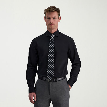 Haggar Mens Slim Fit Wrinkle Free Long Sleeve Dress Shirt, 16.5 34-35, Black