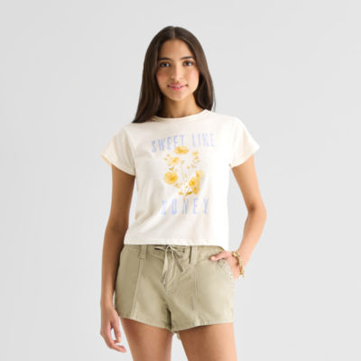 Arizona Womens Juniors Round Neck Short Sleeve Classic Fit Graphic T-Shirt