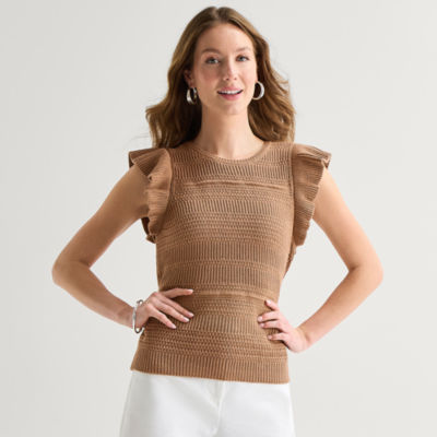 Liz Claiborne Womens Crew Neck Short Sleeve Pullover Sweater