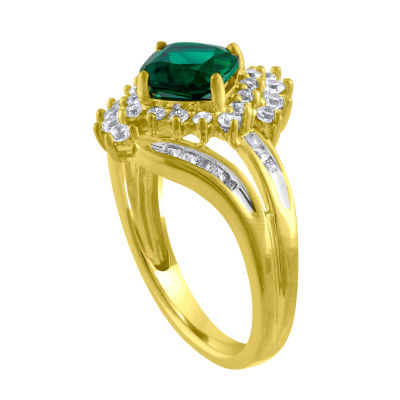 Womens Lab Created Emerald Gold Over Silver Cocktail Ring - JCPenney