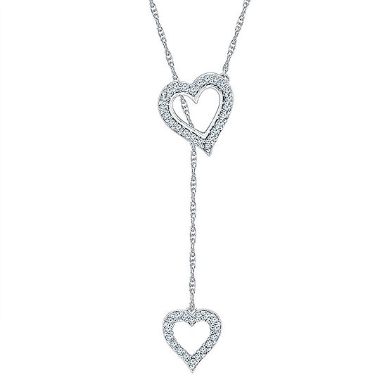 Womens Lab Created White Sapphire Sterling Silver Heart Pendant Necklace