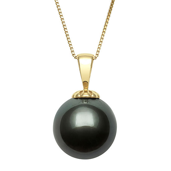 Womens Black Cultured Tahitian Pearl 14K Gold Pendant Necklace