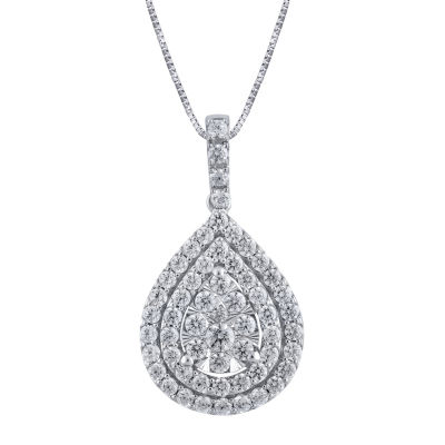 Womens 1 CT. T.W. Genuine White Diamond 14K White Gold Pear Pendant Necklace