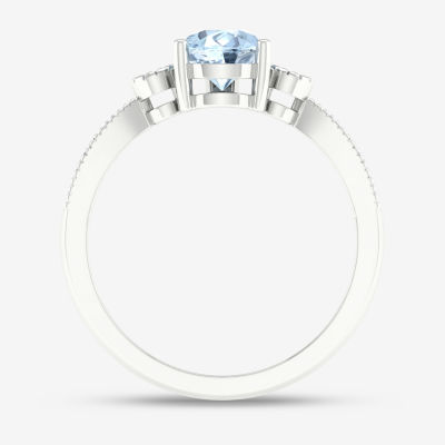 Womens Genuine Blue Aquamarine & 1/10 CT. T.W. Genuine Diamond 10K Gold Pear Cocktail Ring