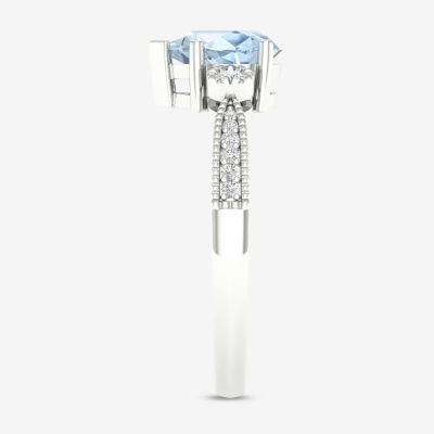 Womens Genuine Blue Aquamarine & 1/10 CT. T.W. Genuine Diamond 10K Gold Pear Cocktail Ring