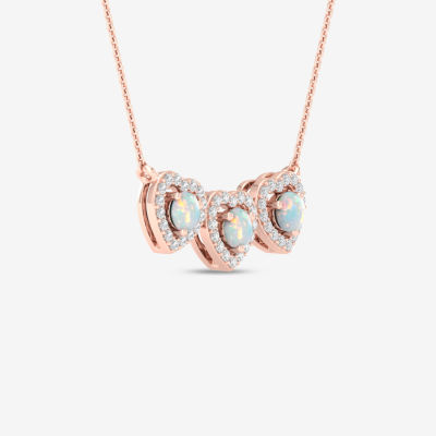 Womens Genuine Opal & 1/6 CT. T.W.  Genuine Diamond 10K Gold Heart Pendant Necklace