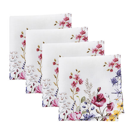 Elrene Home Fashion 4-pc. Poppy Wildflower Napkin Set, One Size, White