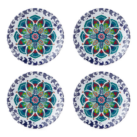 Distant Lands Set Of 4 Melamine Medallion Dishwasher Safe Salad Plate, One Size, Blue