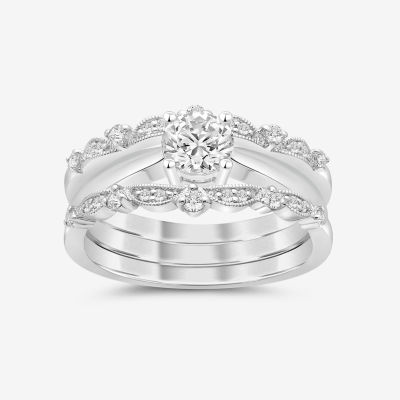 Womens 1/5 CT. Natural White Diamond 10K White Gold Ring Guard