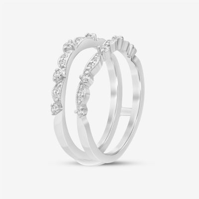 Womens 1/5 CT. Natural White Diamond 10K White Gold Ring Guard