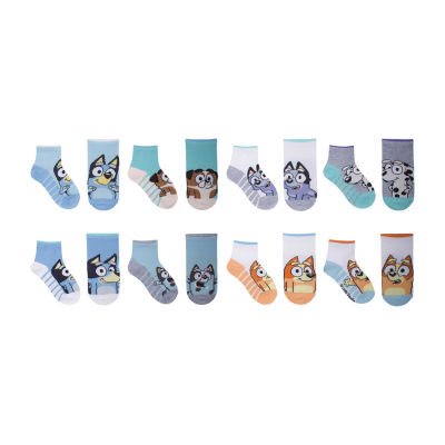 Little & Big Boys 8 Pair Bluey Quarter Ankle Socks