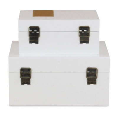Cheungs White Wooden With Golden Band Accent 2-pc. Decorative Box