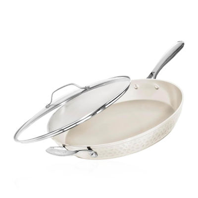 Gotham Steel Hammered Cream 14" Ultra Ceramic Non-Stick Frying Pan with Lid