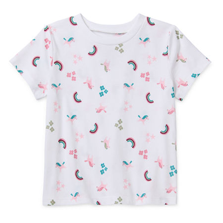 Okie Dokie Toddler Girls Round Neck Short Sleeve Graphic T-Shirt, 18 Months, White