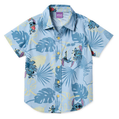 Disney Collection Little & Big Boys Short Sleeve Stitch Button-Down Shirt