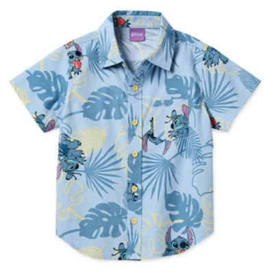 Disney Collection Little & Big Boys Short Sleeve Lilo & Stitch Button-Down Shirt