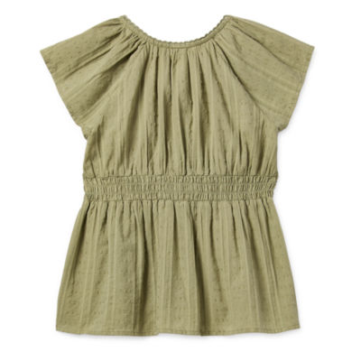 Thereabouts Little & Big Girls Y Neck Short Sleeve Blouse