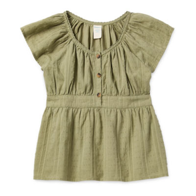 Thereabouts Little & Big Girls Y Neck Short Sleeve Blouse