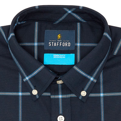 Stafford Coolmax Mens Regular Fit Stretch Fabric Wrinkle Free Long Sleeve  Dress Shirt