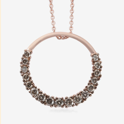 Womens 3/4 CT. T.W. Natural Champagne Diamond 18K Rose Gold Over Silver Circle Pendant Necklaces
