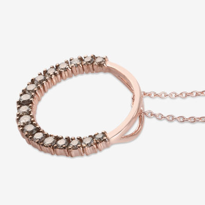 Womens 3/4 CT. T.W. Natural Champagne Diamond 18K Rose Gold Over Silver Circle Pendant Necklaces