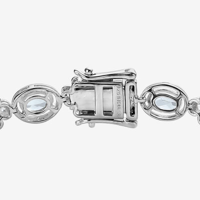 Womens Genuine Blue Aquamarine Sterling Silver 7.5 Inch Tennis Bracelet