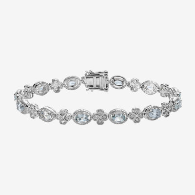 Womens Genuine Blue Aquamarine Sterling Silver 7.5 Inch Tennis Bracelet