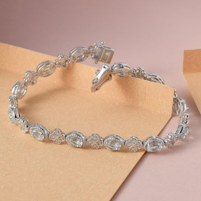 Womens Genuine Blue Aquamarine Sterling Silver 7.5 Inch Tennis Bracelet