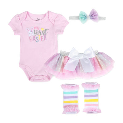 Baby Essentials Baby Girls 4-pc. Round Neck Short Sleeve Bodysuit Set