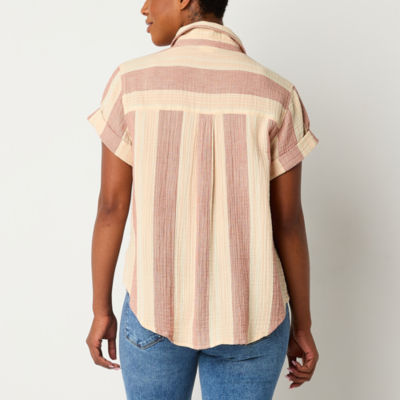 a.n.a Tall Womens Short Sleeve Regular Fit Button-Down Shirt