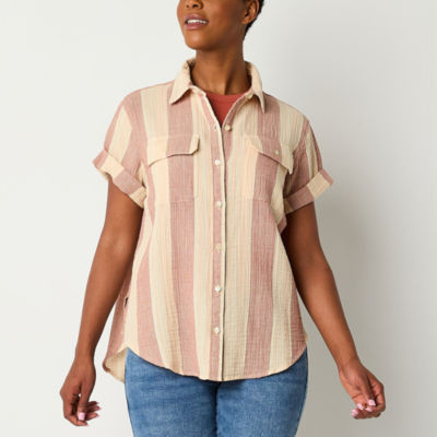 a.n.a Tall Womens Short Sleeve Regular Fit Button-Down Shirt