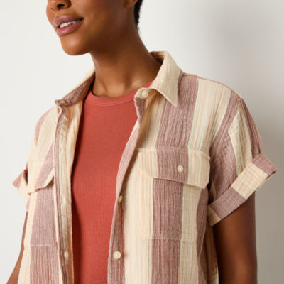 a.n.a Tall Womens Short Sleeve Regular Fit Button-Down Shirt