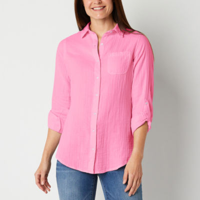 St. John's Bay Womens Long Sleeve Regular Fit Button-Down Shirt