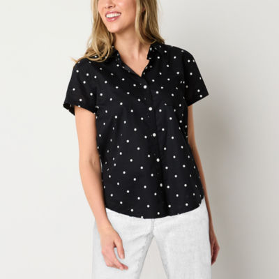 St. John's Bay Womens Short Sleeve Regular Fit Button-Down Shirt