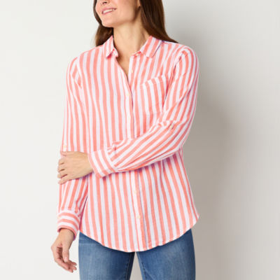 St. John's Bay Womens Long Sleeve Regular Fit Button-Down Shirt