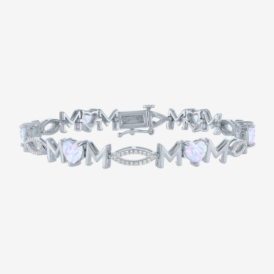 Lab Created White Opal Sterling Silver 7.5 Inch Tennis Bracelet