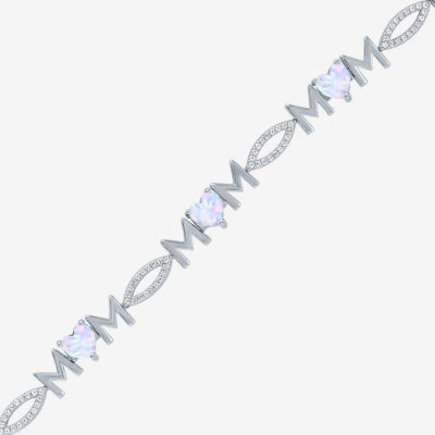 Lab Created White Opal Sterling Silver 7.5 Inch Tennis Bracelet