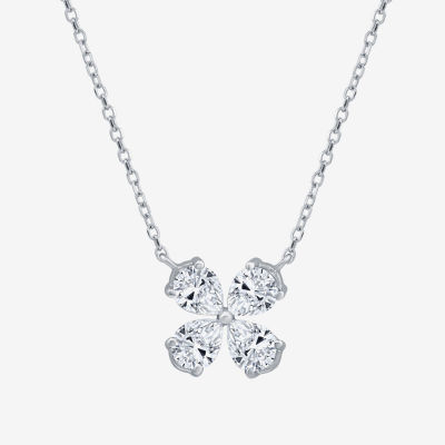 (G / Si1 - Si2) Womens 1 CT. T.W. Lab Grown White Diamond 10K White Gold Clover Pear 18 Inch Pendant Necklace