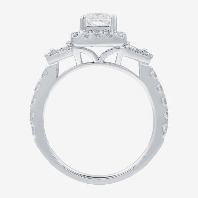 (H-I / I1) Womens 1 1/2 CT. T.W. Lab Grown White Diamond Sterling Silver Side Stone Engagement Ring