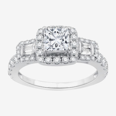 (H-I / I1) Womens 1 1/2 CT. T.W. Lab Grown White Diamond Sterling Silver Side Stone Engagement Ring